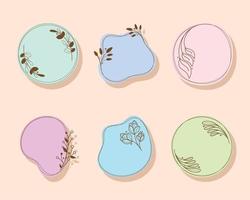 six floral badges icons vector