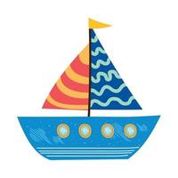 cute blue sailboat vector