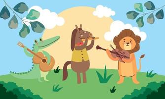 three animals musicians vector