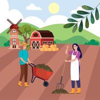 farmers couple in stable vector