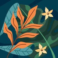 flowers and exotic leafs pattern vector