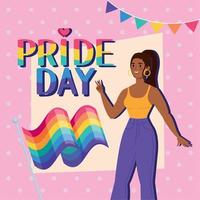 pride day lettering with afro lesbian vector