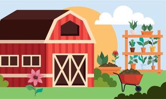 farm stable and plants vector