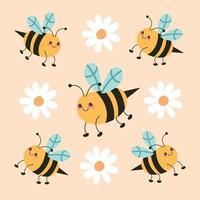 white flowers and bees vector