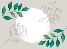 flowers sketch in circular frame vector