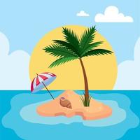 island with umbrella and palm vector