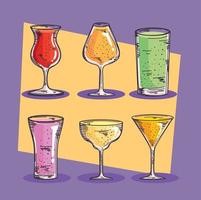 six drinks beverages icons vector