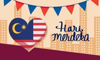 hari merdeka lettering with garlands vector