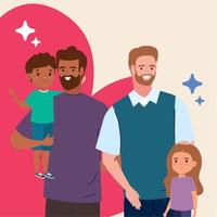 fathers couple and kids vector