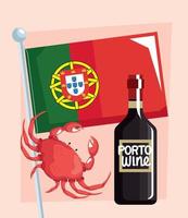 bandera de portugal con vino vector