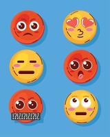 six emojis faces icons vector