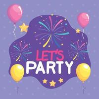 lets party lettering with fireworks vector