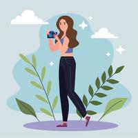 woman with camera photographic vector