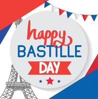 bastille day lettering postcard vector