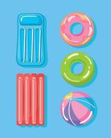 five pool floats icons vector