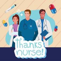 thanks nurse lettering with doctors vector