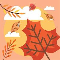 autumn season clouds and leafs vector