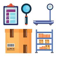 warehouse service five icons vector