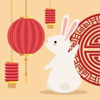 chinese moon festival rabbit with lamps vector