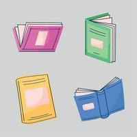 four text books icons vector