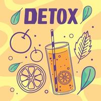 detox lettering and orange juice vector