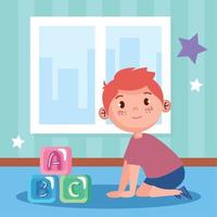 little boy playing with blocks vector