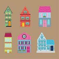 six city buildings icons vector