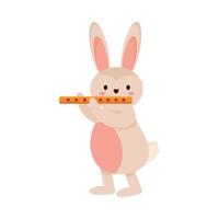 cute rabbit playing flute vector