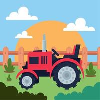 escena del tractor y la cerca vector