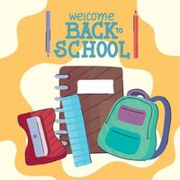 back to school lettering with blue schoolbag vector