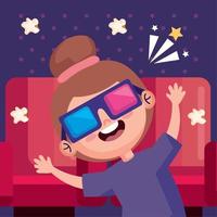 little girl with 3d glasses vector