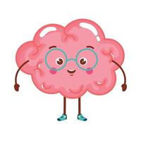 brain with glasses kawaii vector