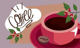 coffee lettering with isometric cup vector