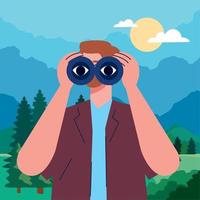 man search with binoculars vector