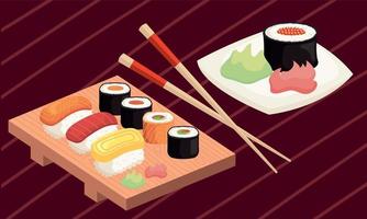 remolcar platos de comida japonesa vector