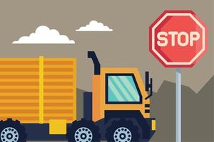 construction stop signal and truck vector