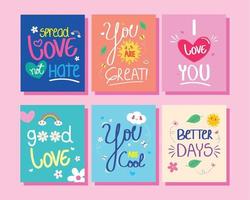 six mini positive posters vector