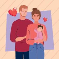 parents couple with daughter baby vector