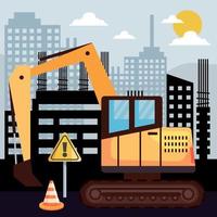 excavator and buildings vector