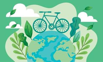 car free day poster with bike and earth vector