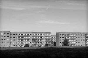 apartments in black and white photo