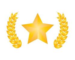Five-pointed star vector icon with laurel wreath. Modern flat golden star illustration.