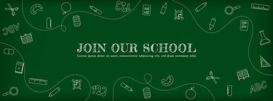 handrawn back to school banner template with chalkboard vector