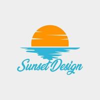 ilustración de playa, olas, puesta de sol, vista natural. diseño vectorial vector