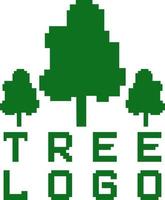 Ilustración de logotipo de árbol de 8 bits, diseño de vector de píxeles