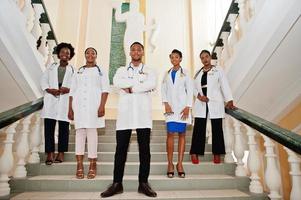 Group of african doctors students inside medical university. photo