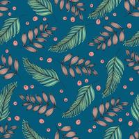 Tropical flowers on a background of palm leaves. Seamless pattern with tropical plants leaves and flowers. Tropical illustration. Jungle foliage. Vector seamless pattern for fabrics, packaging, gifts