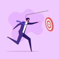 Businessman try to catch the target. Challenge achieve aim concept. Vector illustration