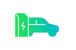 Electric car charging in charger station connector green gradient icon. Electrical auto power charge symbol. Eco friendly electro vehicle recharge sign. Vector battery powered EV transportation logo