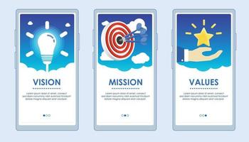 vision mission values screen app vector